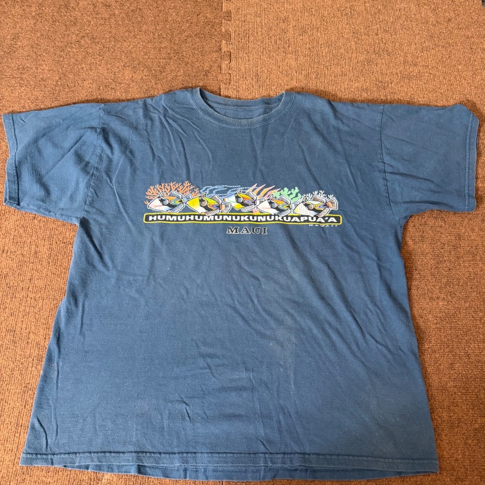 Vintage Maui Hawaii Humuhumunukunukuapua'a Fish Graphic T-Shirt Blue XL Surfer